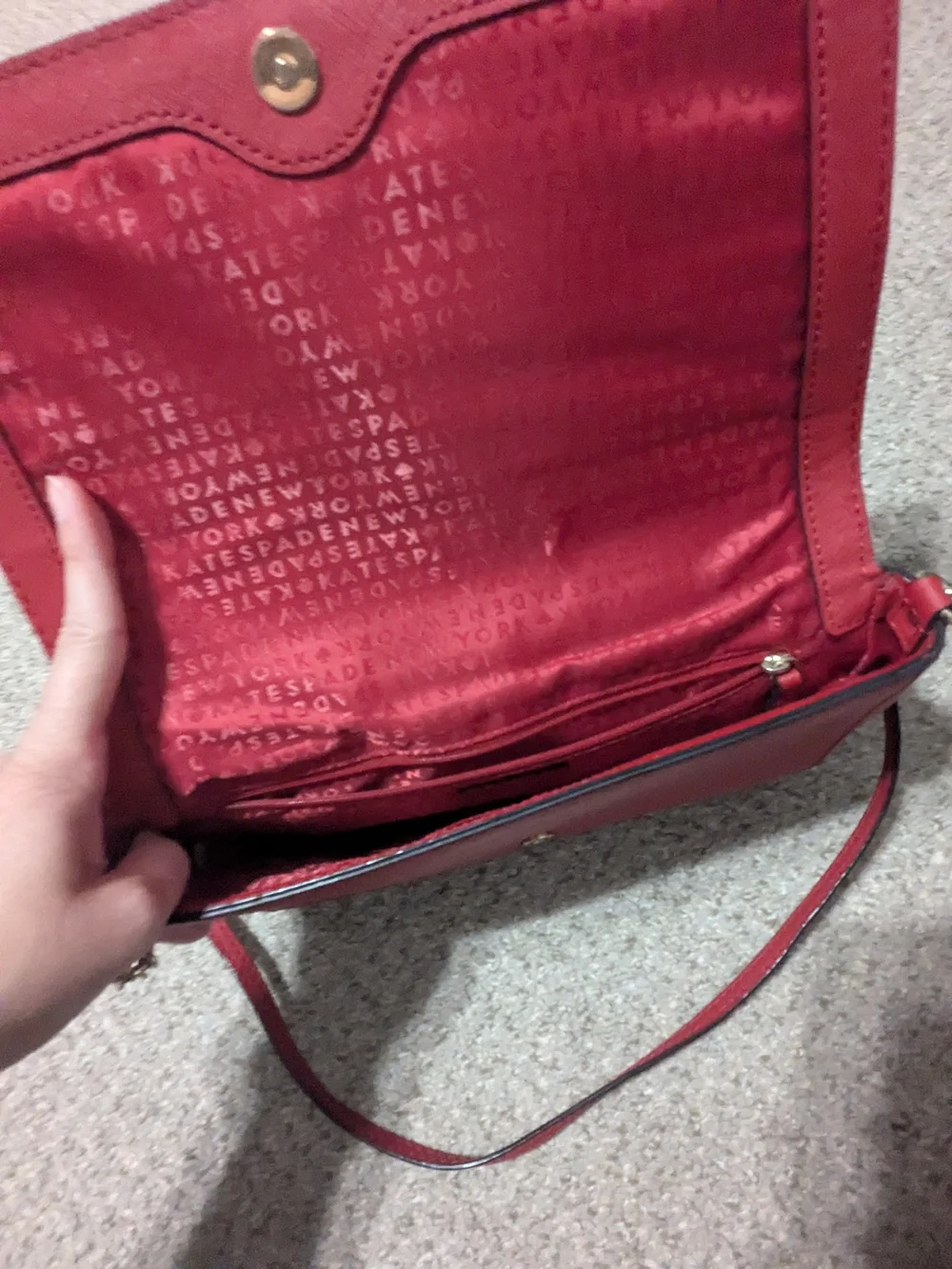Kate Spade Red Structured Crossbody Bag with Gold Hardware